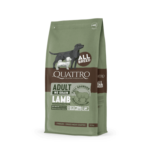 קוואטרו מזון כלבים בוגרים מכל הגזעים כבש ללא דגנים 12 ק"ג