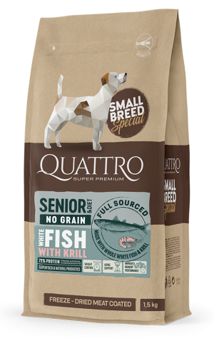 קוואטרו מזון כלבים מבוגרים מגזע קטן סלמון וקריל ללא דגנים 1.5 ק"ג