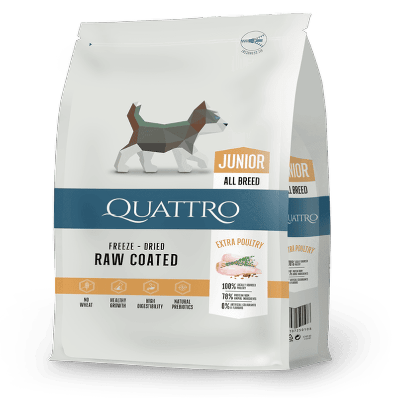 QUATTRO ג'וניור עם דגנים מלאים | מזון סופר פרימיום לגורי כלבים מכל הגזעים עוף 7 ק''ג